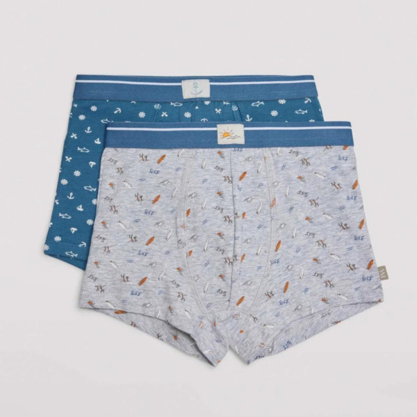 CALZONCILLOS BÓXER INFANTIL ESTAMPADOS PACK DE 2. AZUL Y GRIS
