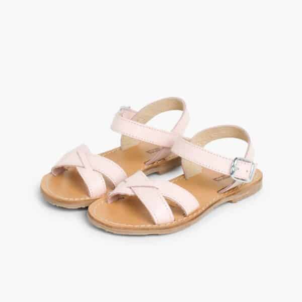 SANDALIAS NIÑA PIEL LISA CRUZADA ROSA