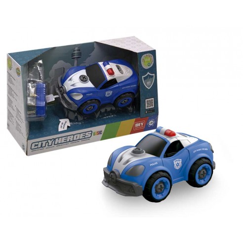 Coche policia con sonido desmontable con destornillador