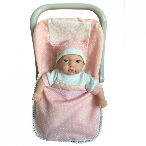 Muñeca en saquito rosa 12 sonidos. 30cm