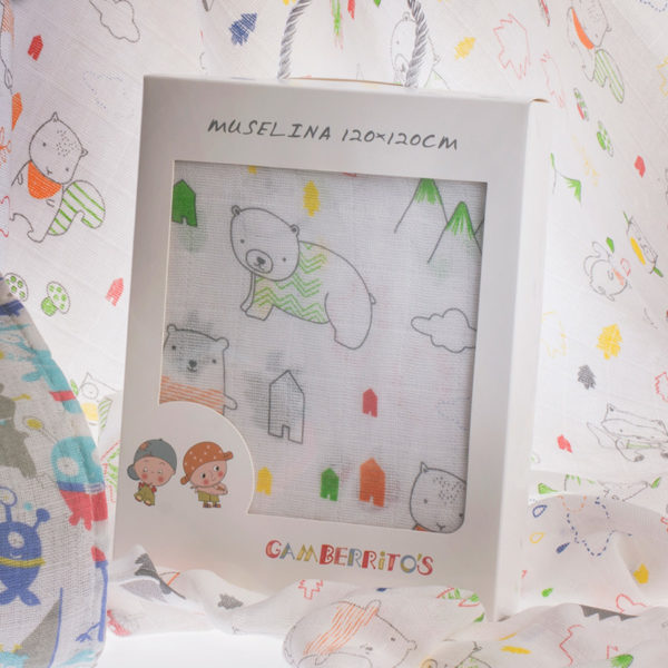 Muselina con mundo de ositos
