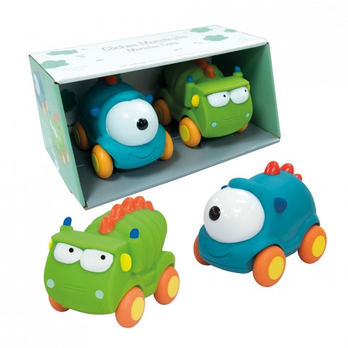 SET DE 2 COCHES MONSTRUOS AZUL Y VERDE TACHAN.