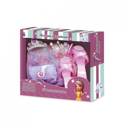 SET DE ACCESORIOS PARA PRINCESAS CON BOLSO Y ZAPATOS.